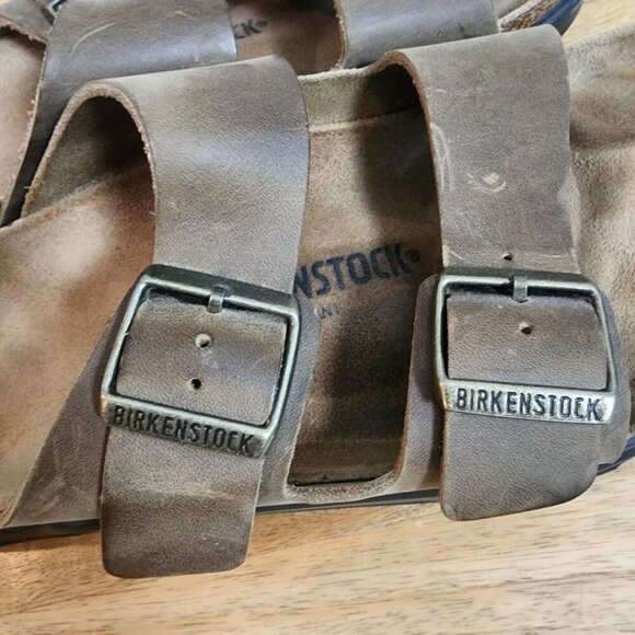Birkenstock Sandals Mens Size 9 Brown Leather Two Strap Slide Shoes Germany main image 8